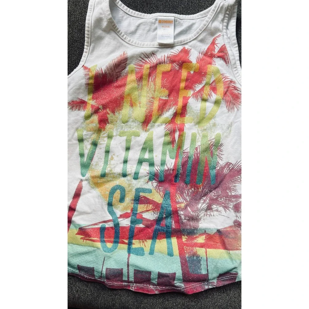 Gymboree Tank Top Kids Size M 7-8 White Vitamin Sea Graphic Palm Tree Shirt